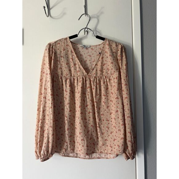 Madewell Satin Puff sleeve v neck top in Babys breath size medium - Picture 4 of 5
